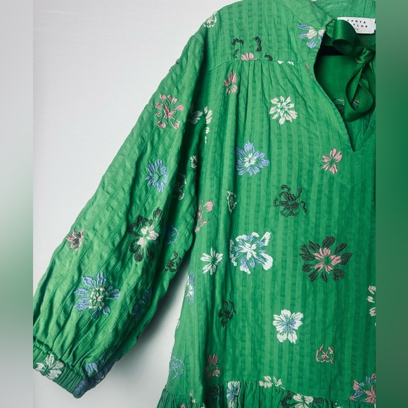 ❗️Tanya Taylor OLIANA FLORAL-EMBROIDERED SEERSUCKER MINIDRESS FLORAL KELLY GREEN - Picture 6 of 11
